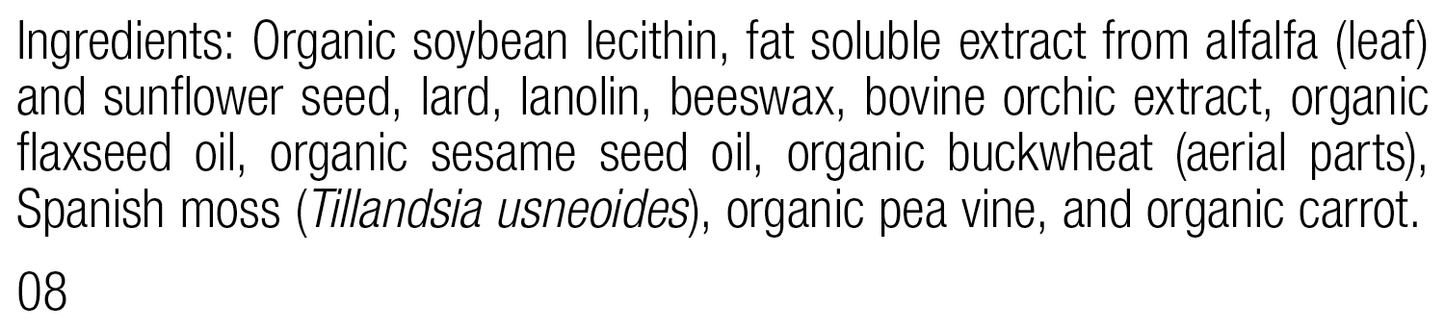 Rev 08 supplement facts for Chlorophyll Complex Ointment™, 0.6 oz (18 g).