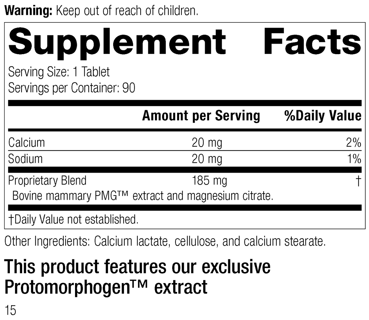 Mammary PMG R14 Supplement Facts