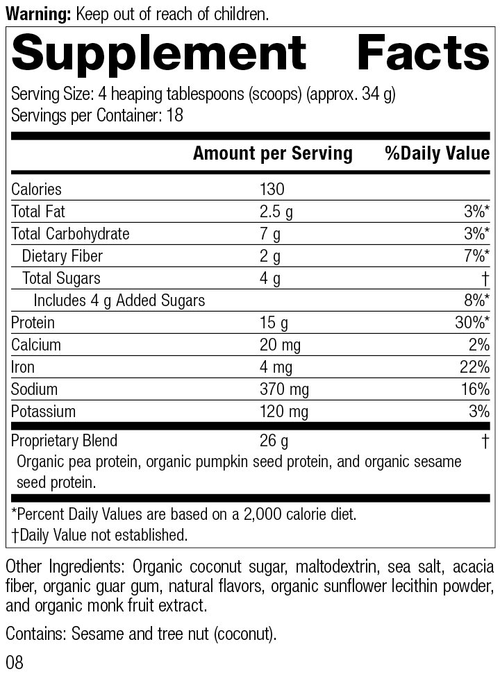 Veg-E Complete Pro™ Vanilla, 22 oz., Rev 03 Supplement Facts